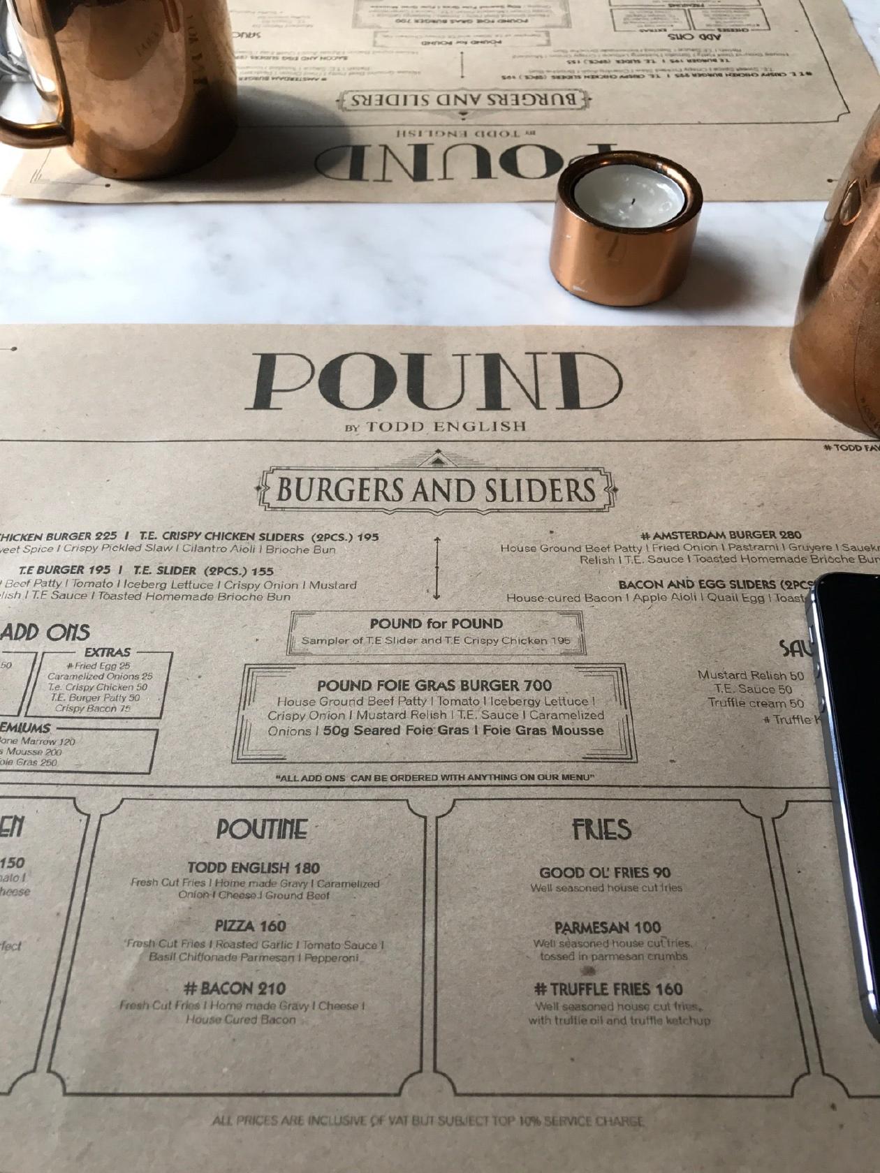 Menu at Pound BGC restaurant, Taguig, H322+C44