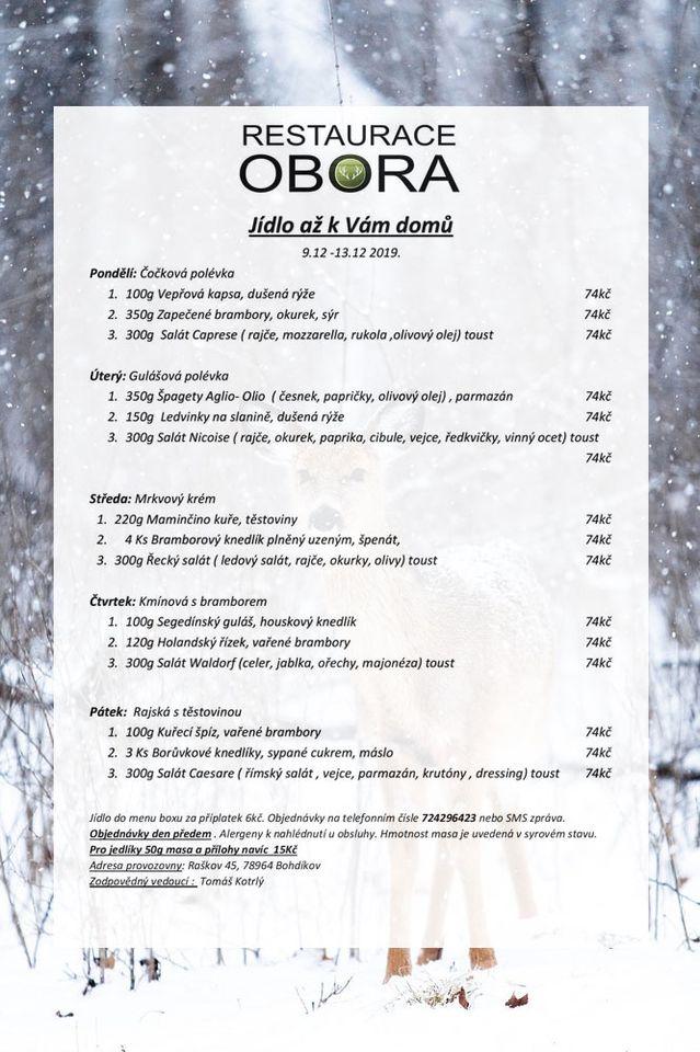 Menu At Restaurace Obora Restaurant, Bohdíkov