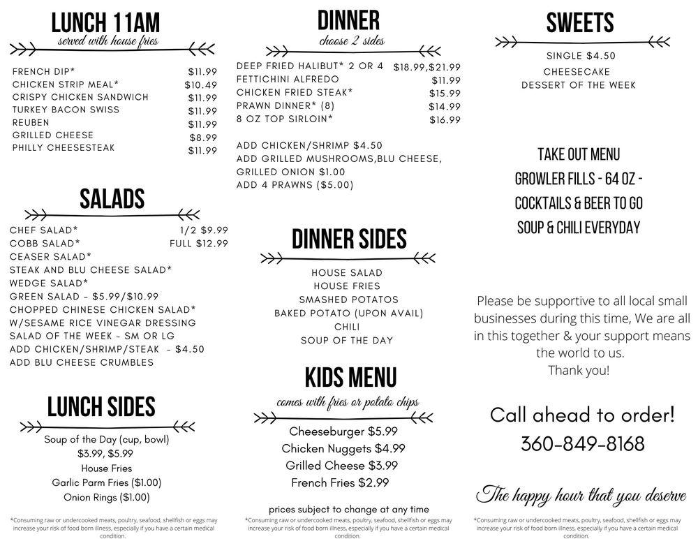 Menu at The Spar Restaurant & Bar, Cathlamet