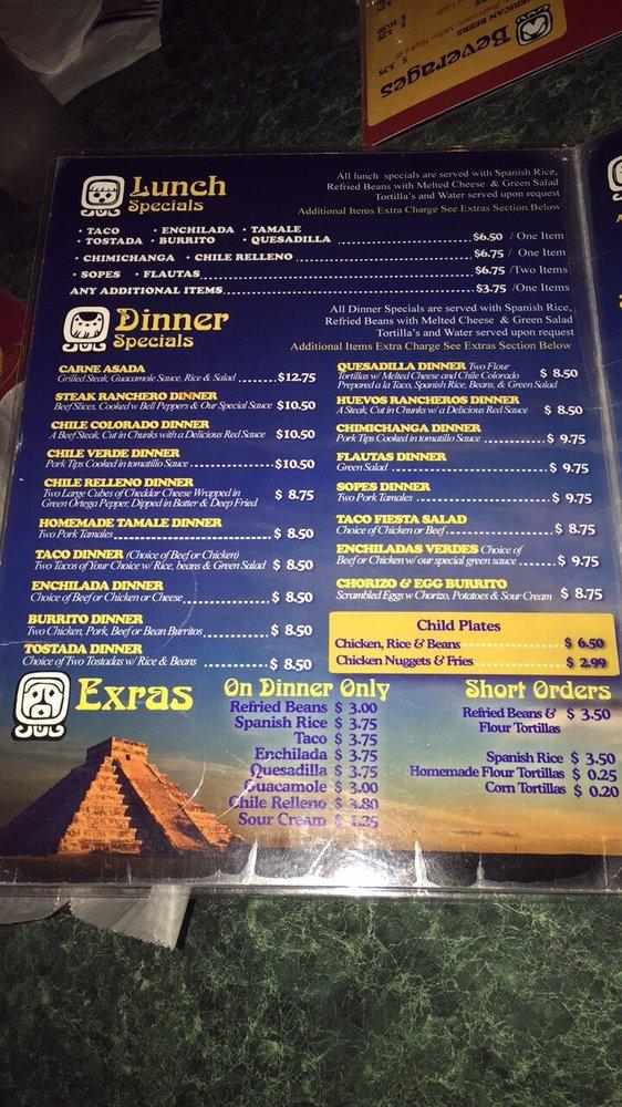 Menu at Cancun Restaurant, Stockton