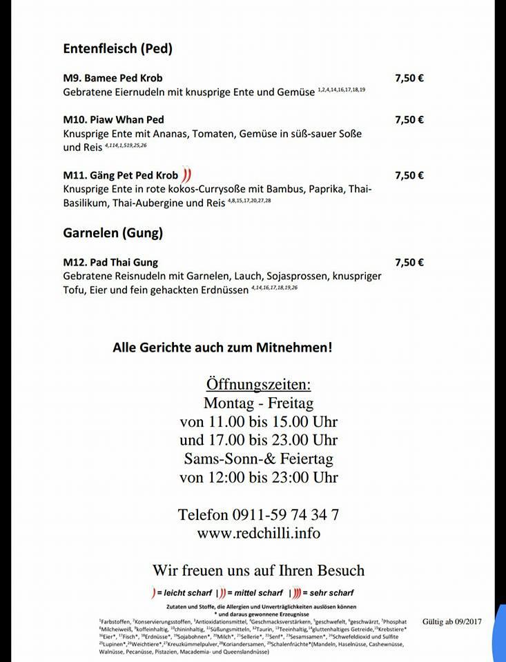 Menu At Red Chilli Thai Restaurant Nuremberg