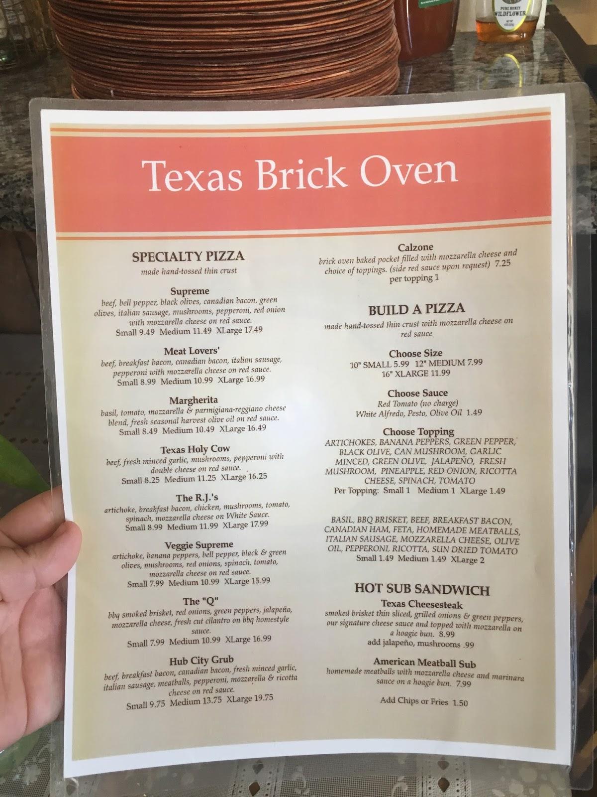 Menu at Texas Brick Oven pizzeria, Alice, 201 S Wright St