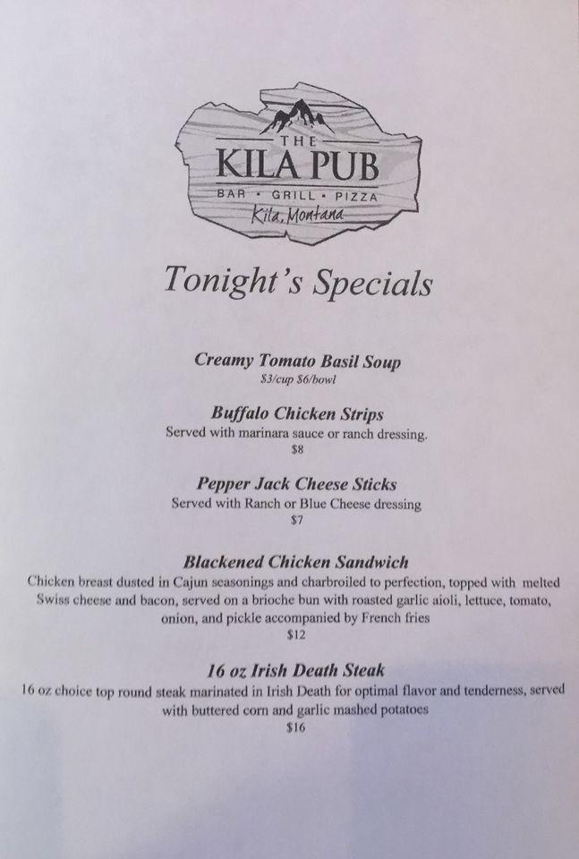 Menu at Kila Pub, Kila