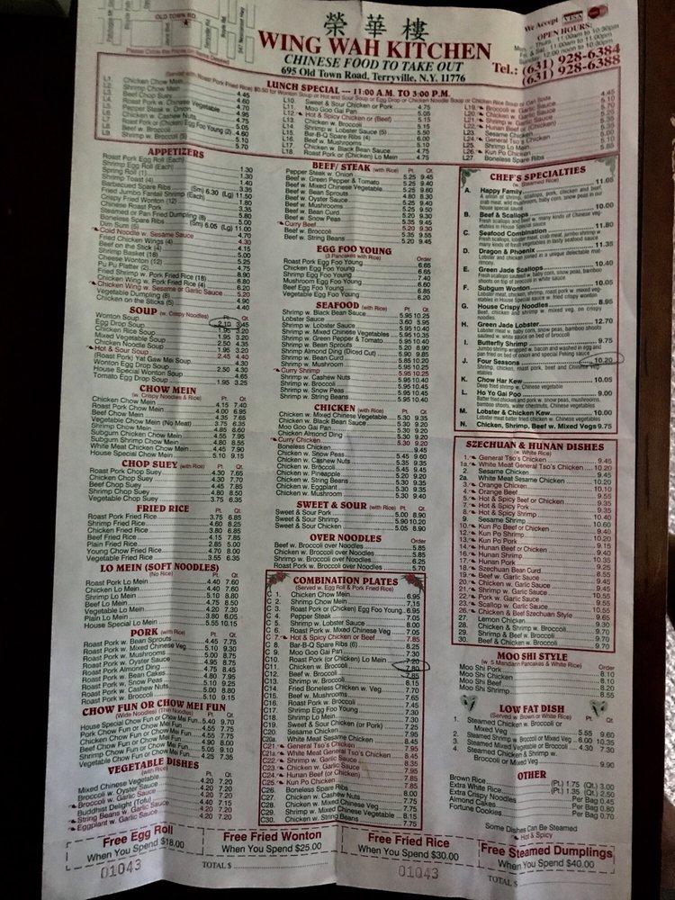 Menu at Wing Wah Kitchen restaurant, Terryville