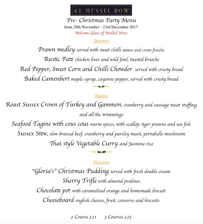 Menu at 47 Mussel Row steakhouse, Littlehampton