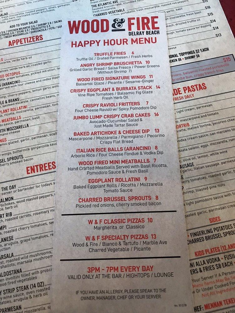 Menu at Wood & Fire pub & bar, Delray Beach