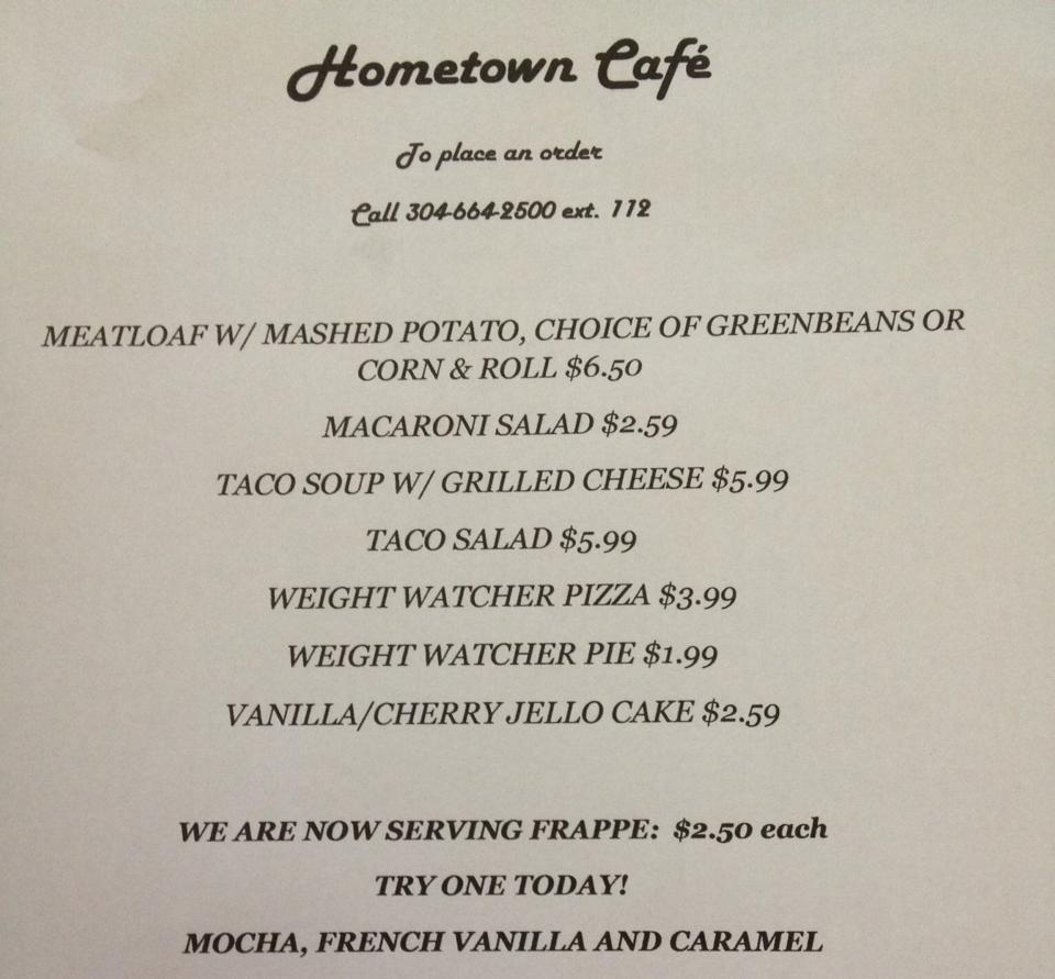 Menu at Larry Joe Harless Community Center cafe, Gilbert