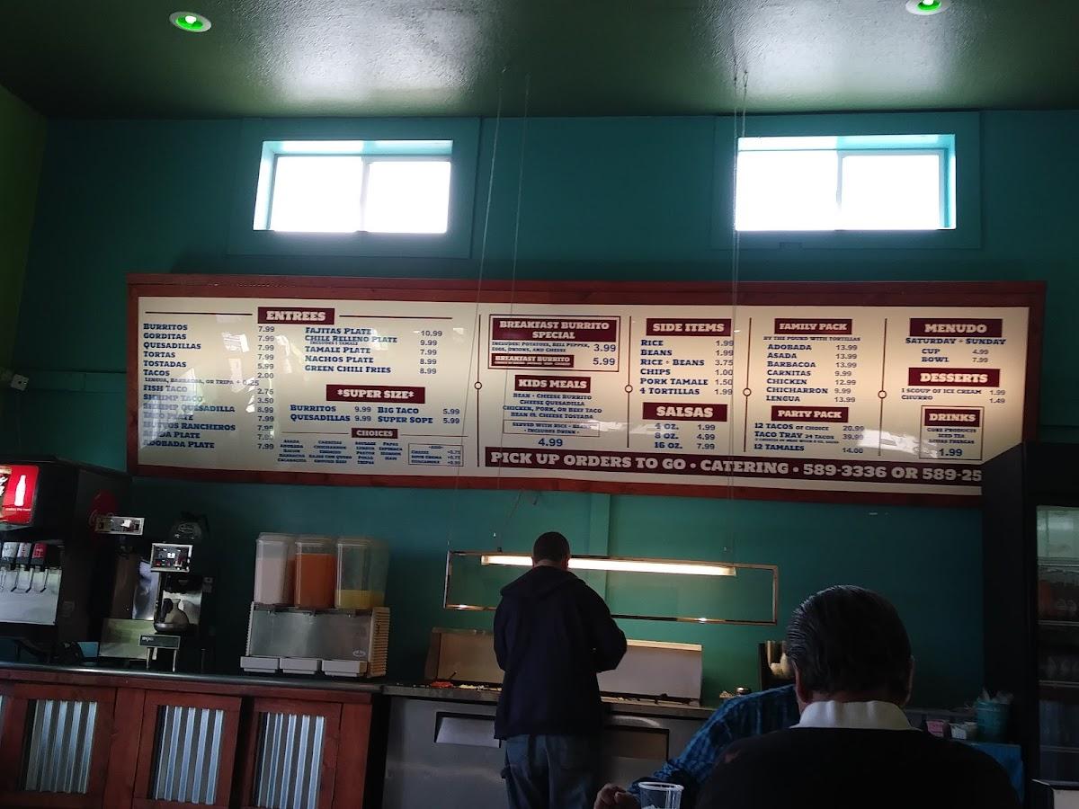 Menu at Mi Taquito restaurant, Alamosa