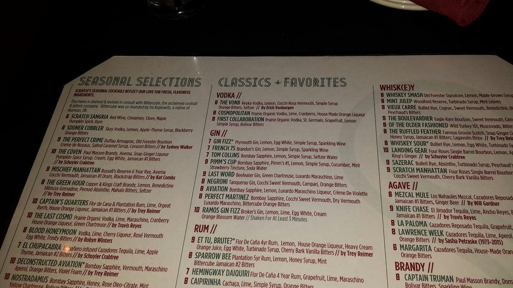 Menu at Scratch Kitchen & Cocktails restaurant, Norman, 132 W Main St