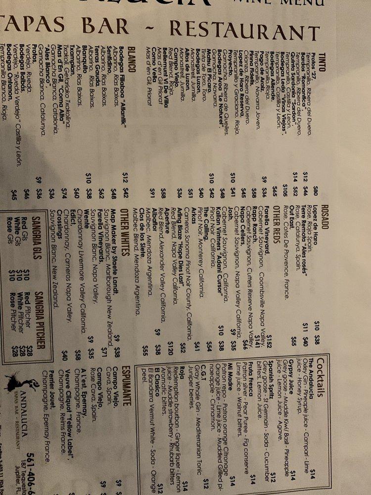 Menu at Andalucía Tapas Bar & Restaurant, Tequesta