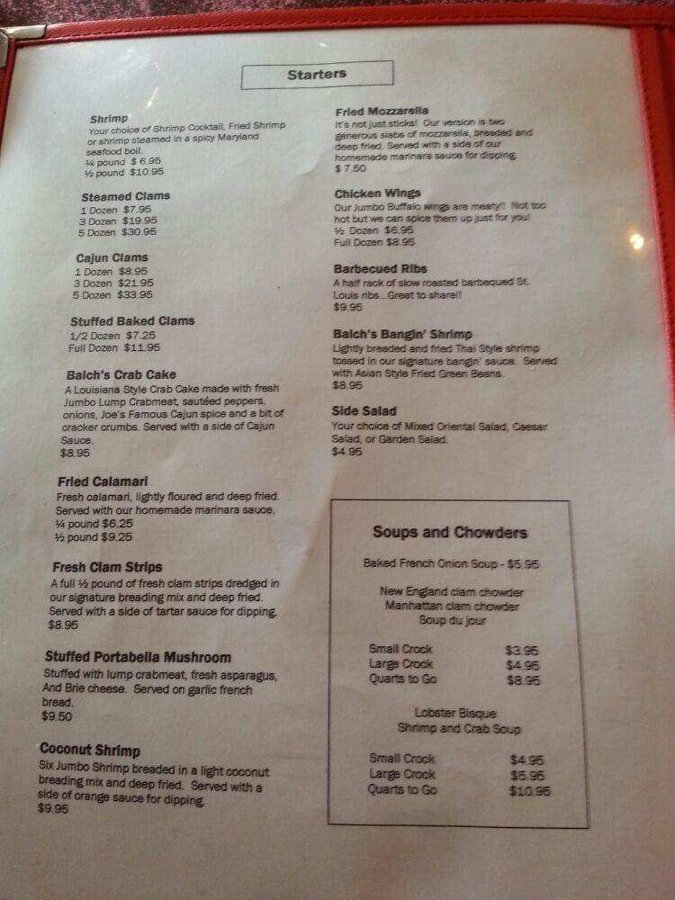 Menu at Balch's Fish Fry restaurant, Milford