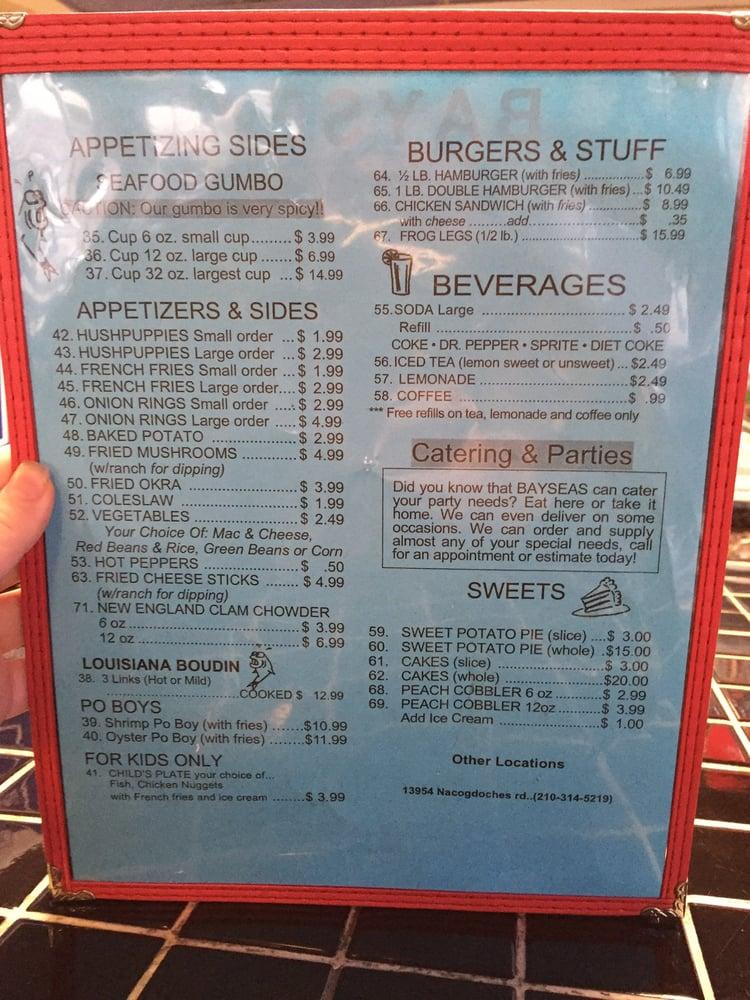 Menu at Bayseas Restaurant, Converse