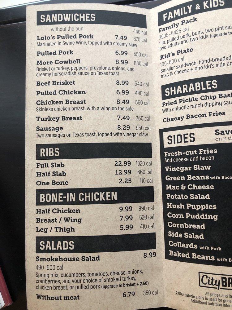 Menu at City Barbeque, Dayton, Miller Ln