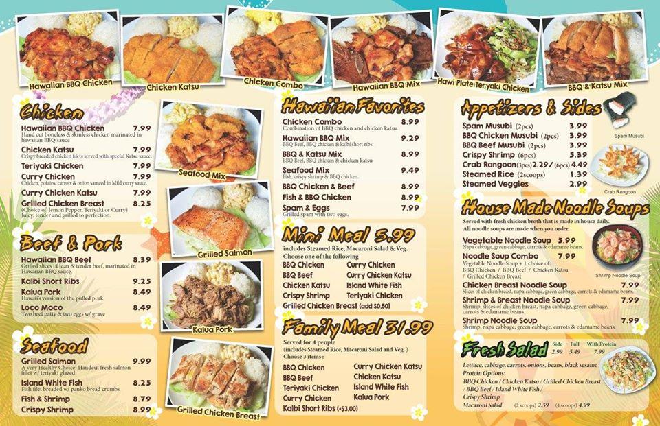 Menu at Hawi Hawaiian Bbq, Houston