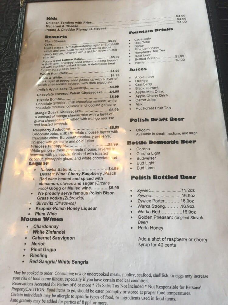 Menu at Pierogi Grill restaurant, Clearwater
