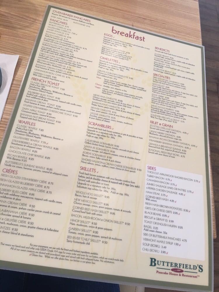 Menu at Butterfield's Pancake House & Restaurant, Scottsdale