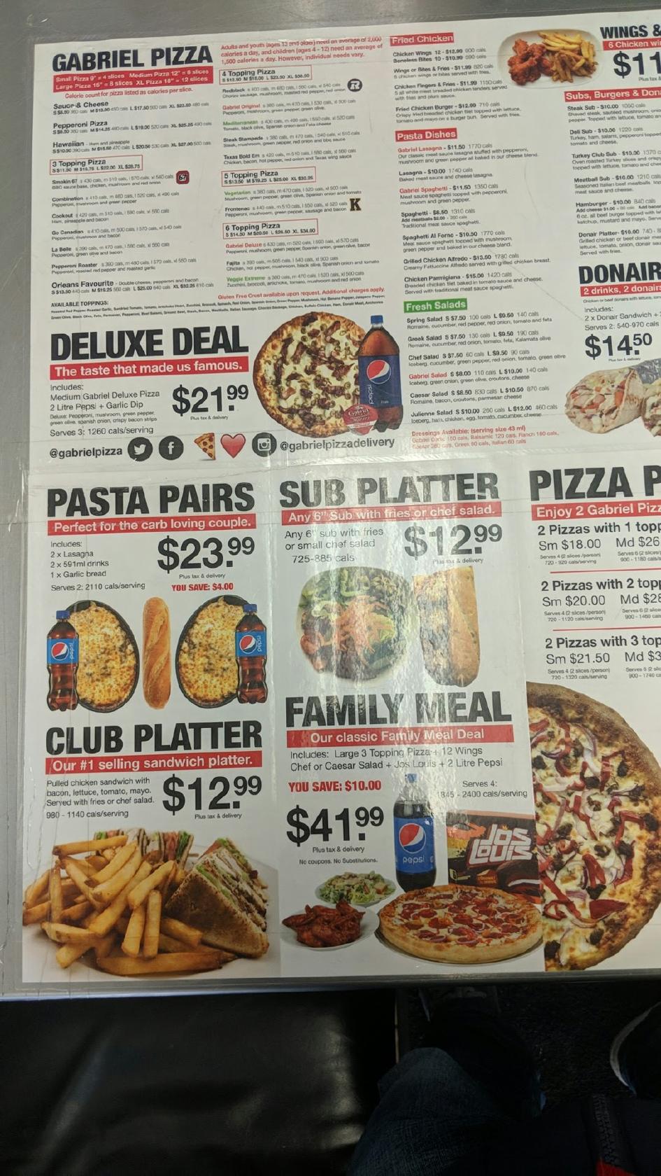 Menu at Gabriel Pizza pizzeria, Ottawa, 780 Baseline Rd