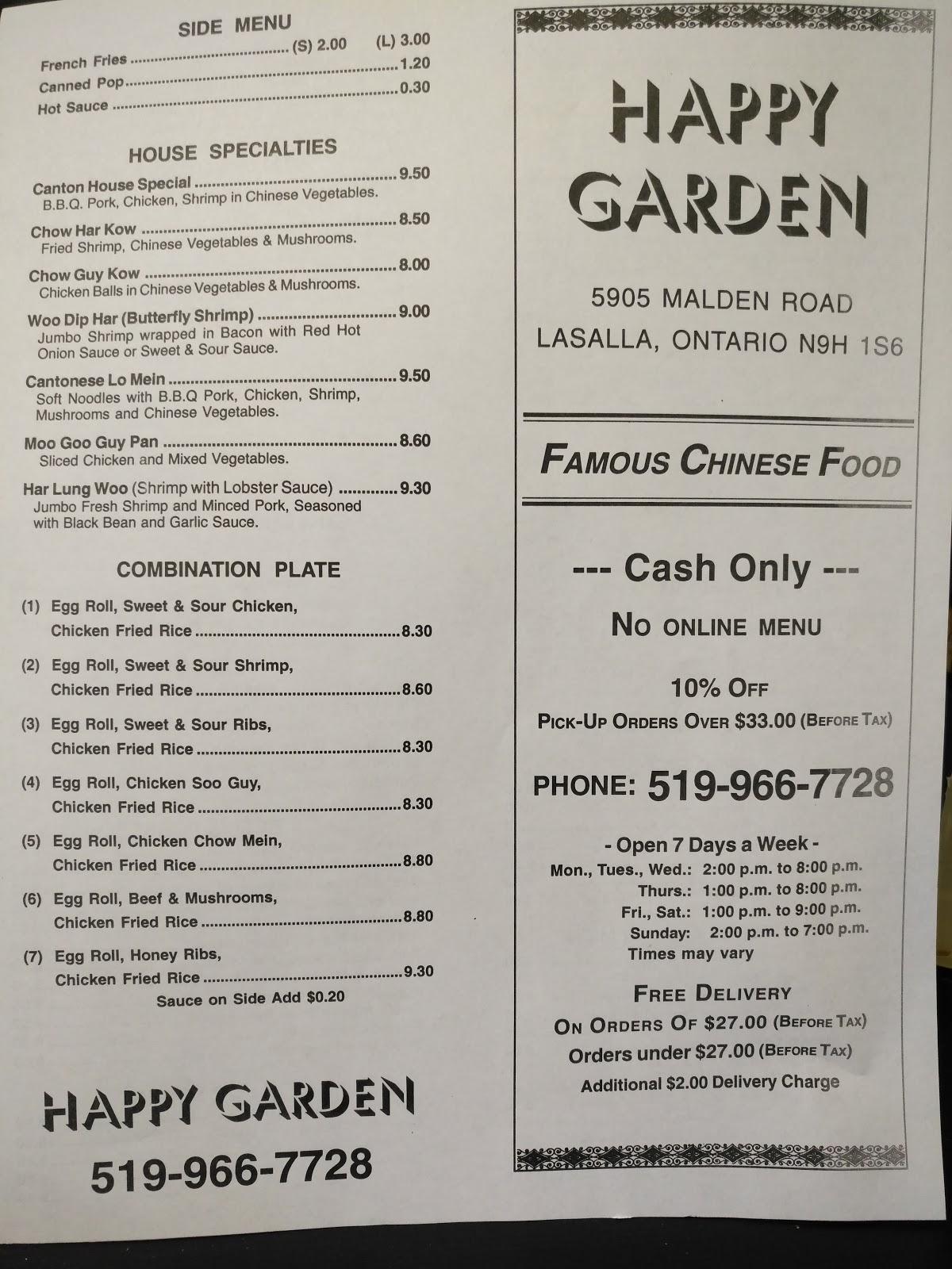 Menu At Happy Garden Restaurant Windsor