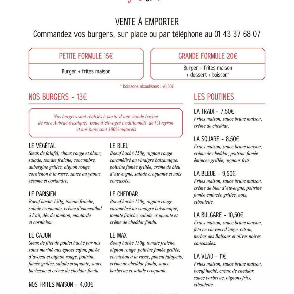 Menu at Il était un square restaurant, Paris, 54 Rue Corvisart