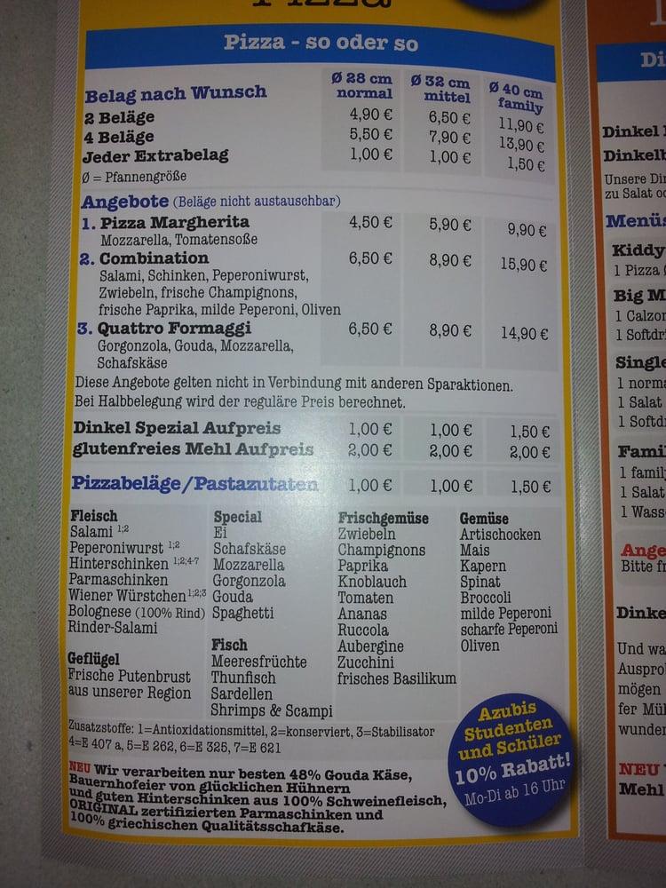 Menu at Pizza Mouse, Giessen
