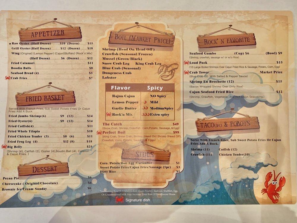 Menu at Rock'n Crab restaurant, Beaumont