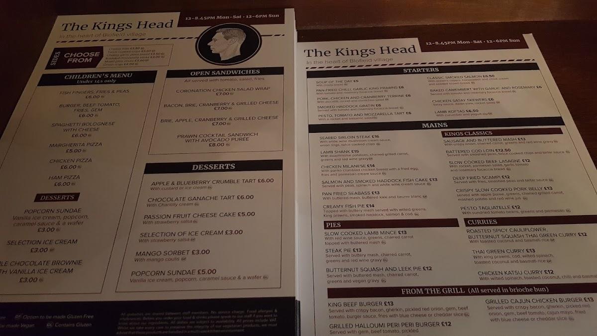 Menu At Kings Head Pub Bar Blofield 39 Yarmouth Rd