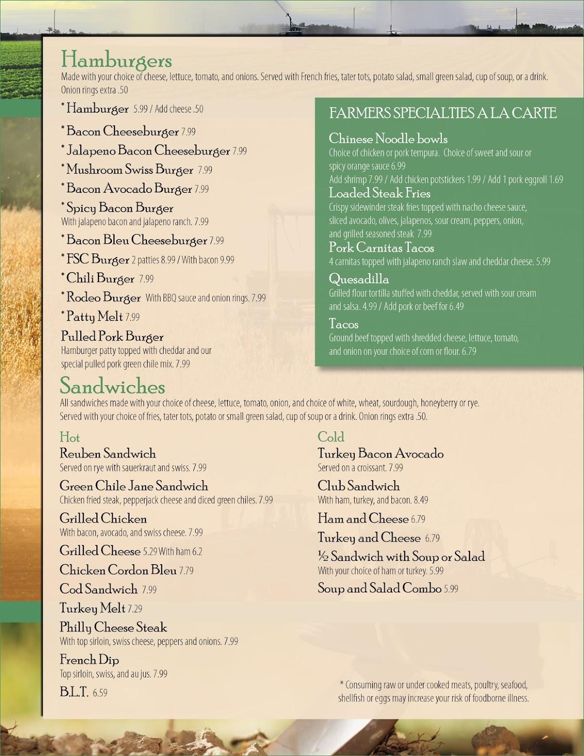 Menu at Farmers Supply Coop & Farmers Cafe, Weiser