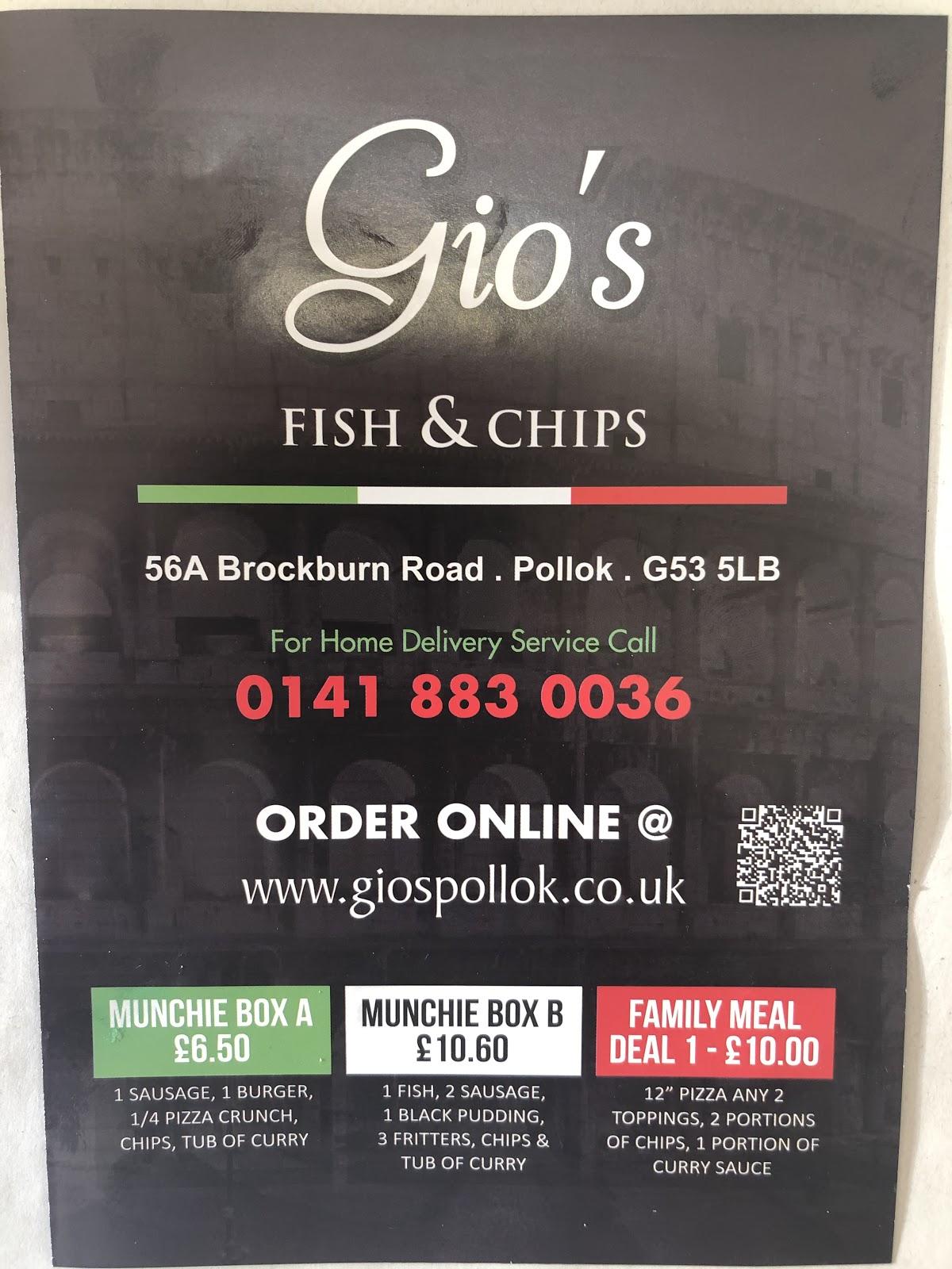 Gio's Fish and Chips in Glasgow Restaurant menu and reviews