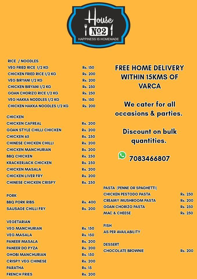House No 2 menu