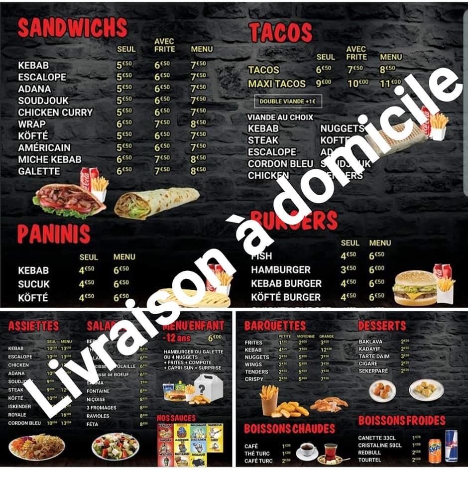 Menu au La Fontaine Kebab restaurant, Montélimar
