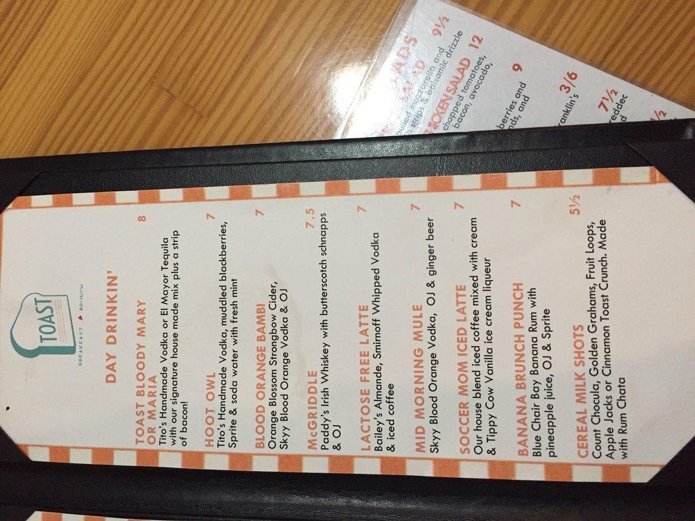 Menu at Toast restaurant, Broken Arrow
