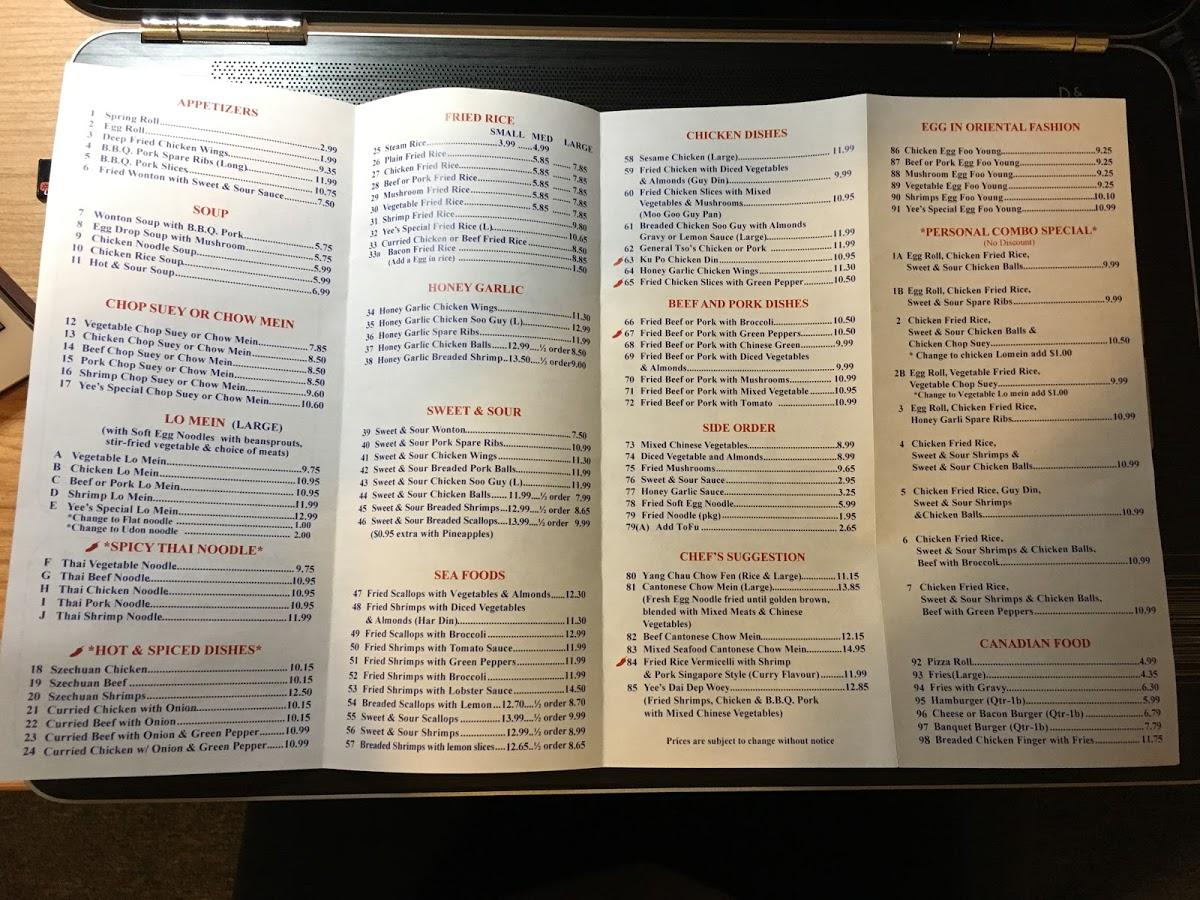 Menu at Yees Garden Chinese Foods restaurant, Peterborough