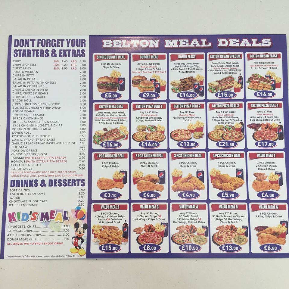 Menu at Belton fish&chip, kebabpizza restaurant, Great Yarmouth