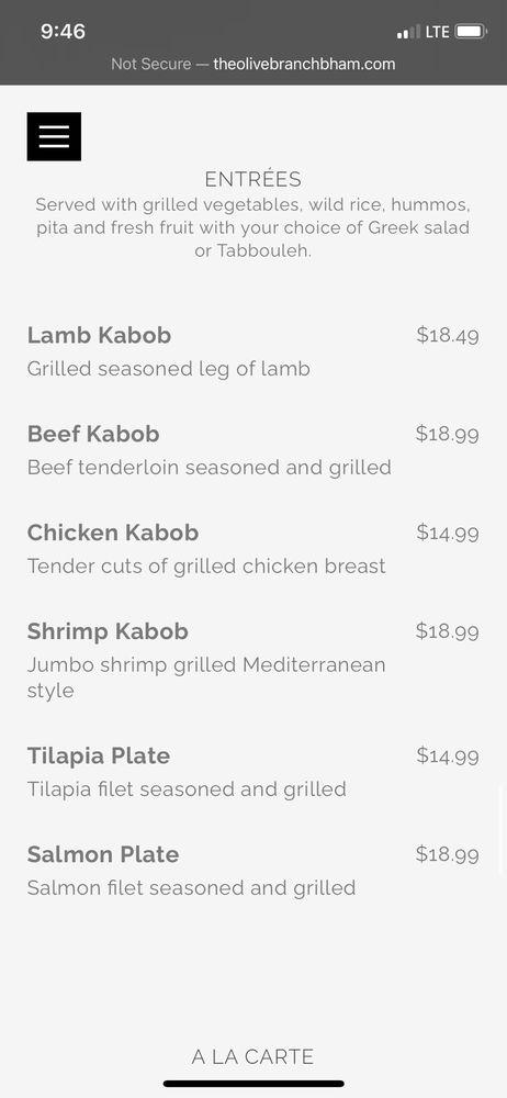 Menu at The Olive Branch Mediterranean Cuisine restaurant, Birmingham ...