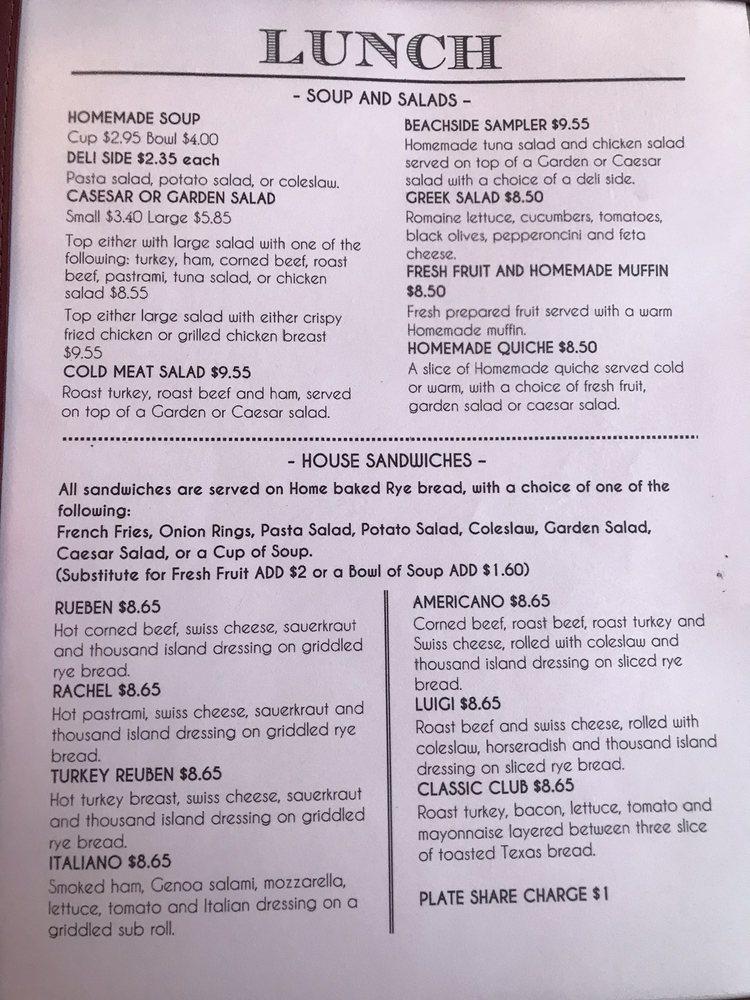 Menu at Beachside Cafe, Indialantic