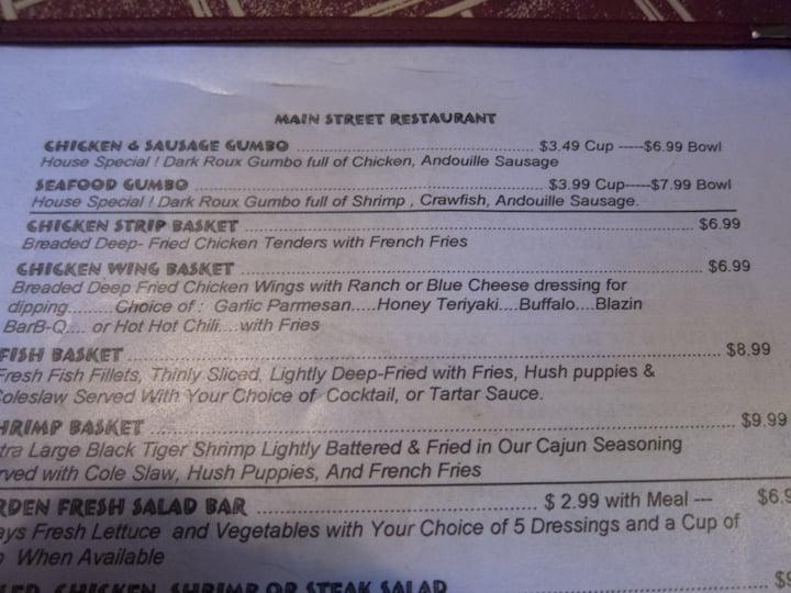 Menu at Main Street Restaurant, Gilliam