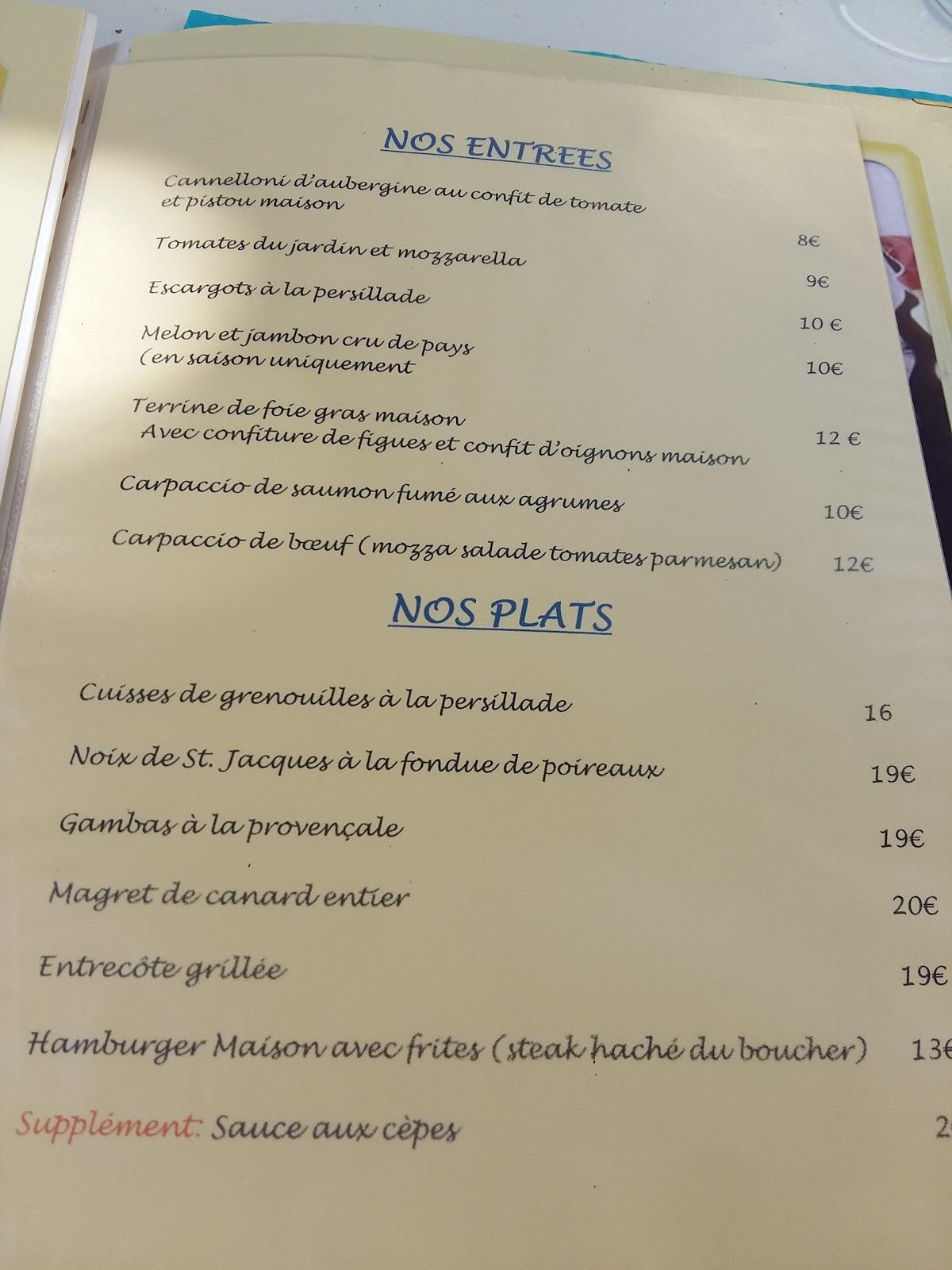 Menu au La Terrasse Provençale restaurant, Collobrières
