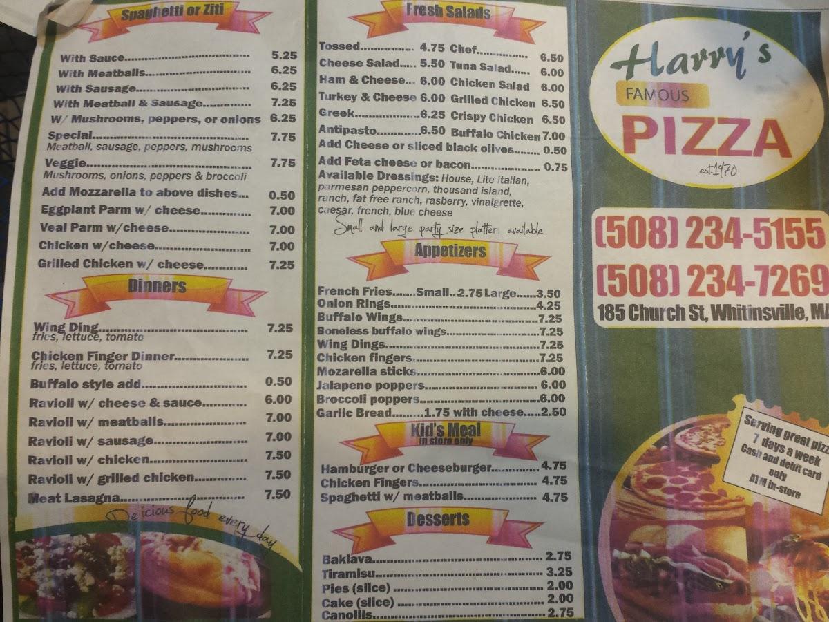 Menu at Harry's Famous Pizza pizzeria, Northbridge