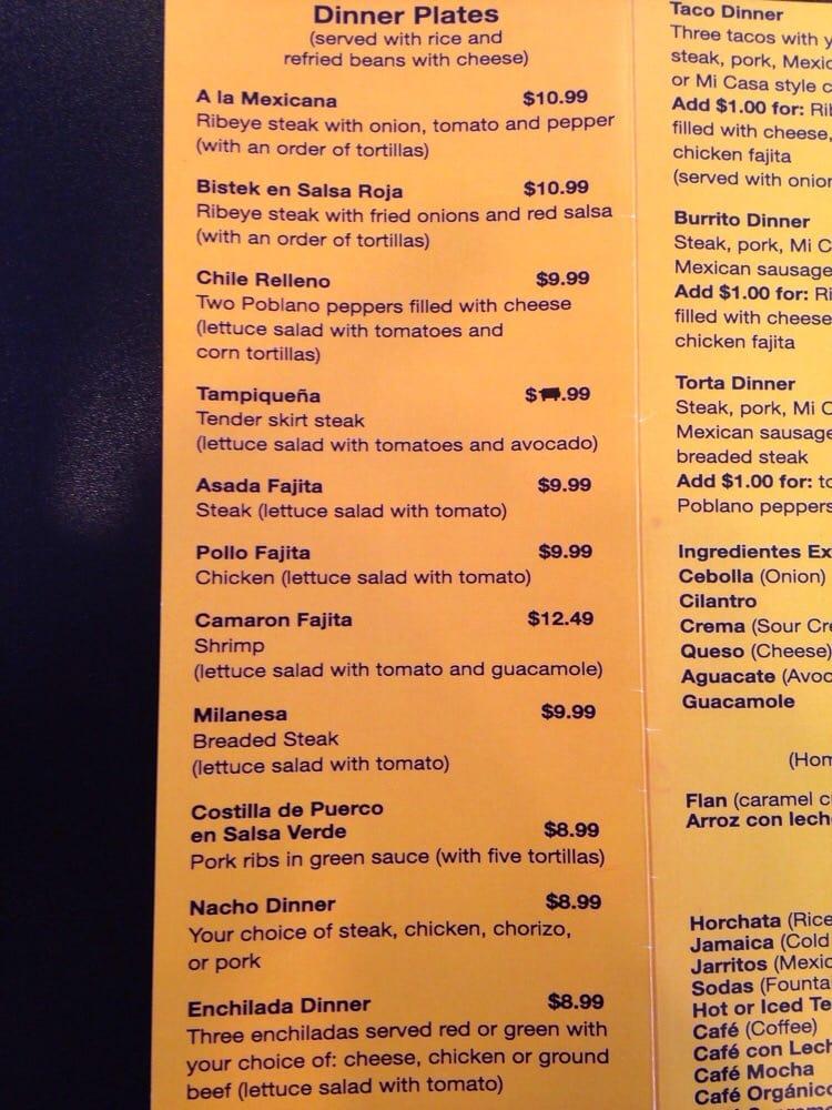Menu at Mi Casa Restaurant, Wheaton