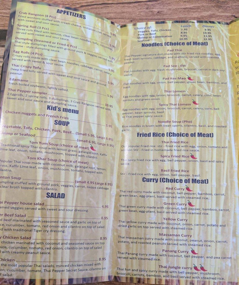 Menu at Thai Pepper Cuisine restaurant, Harrisonville, Rte 291
