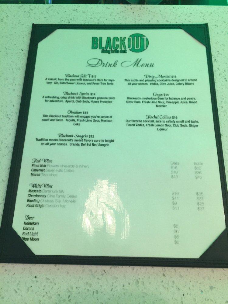 Menu at BLACKOUT Dining in the Dark restaurant, Las Vegas
