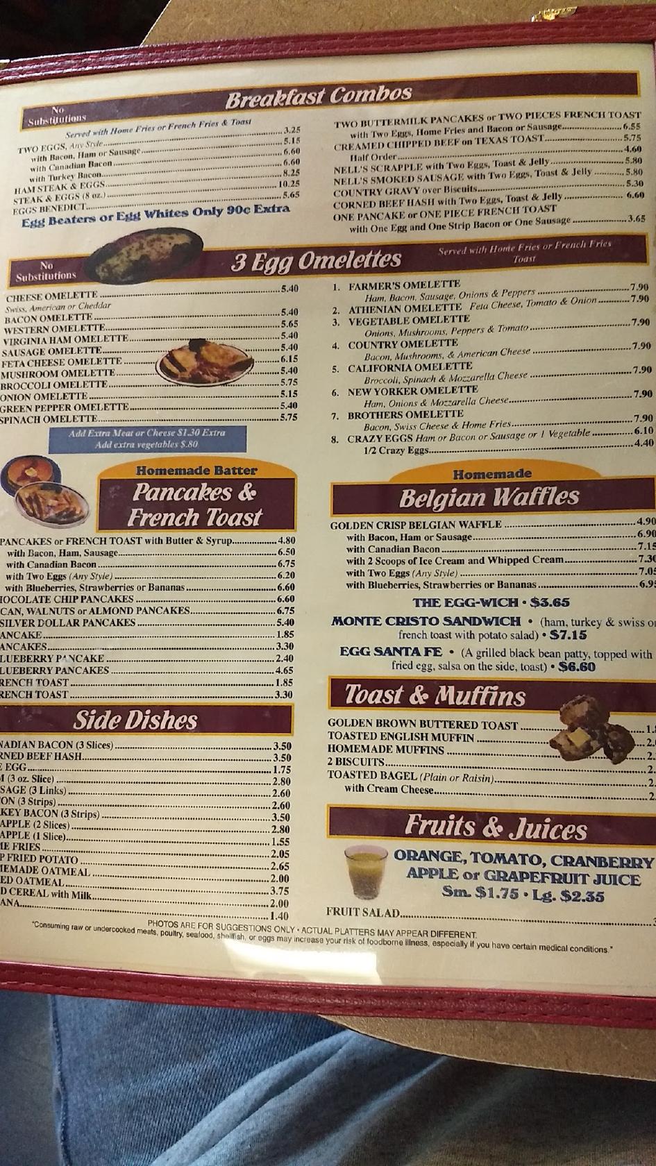 Menu at Brothers Family Diner restaurant, Mechanicsburg