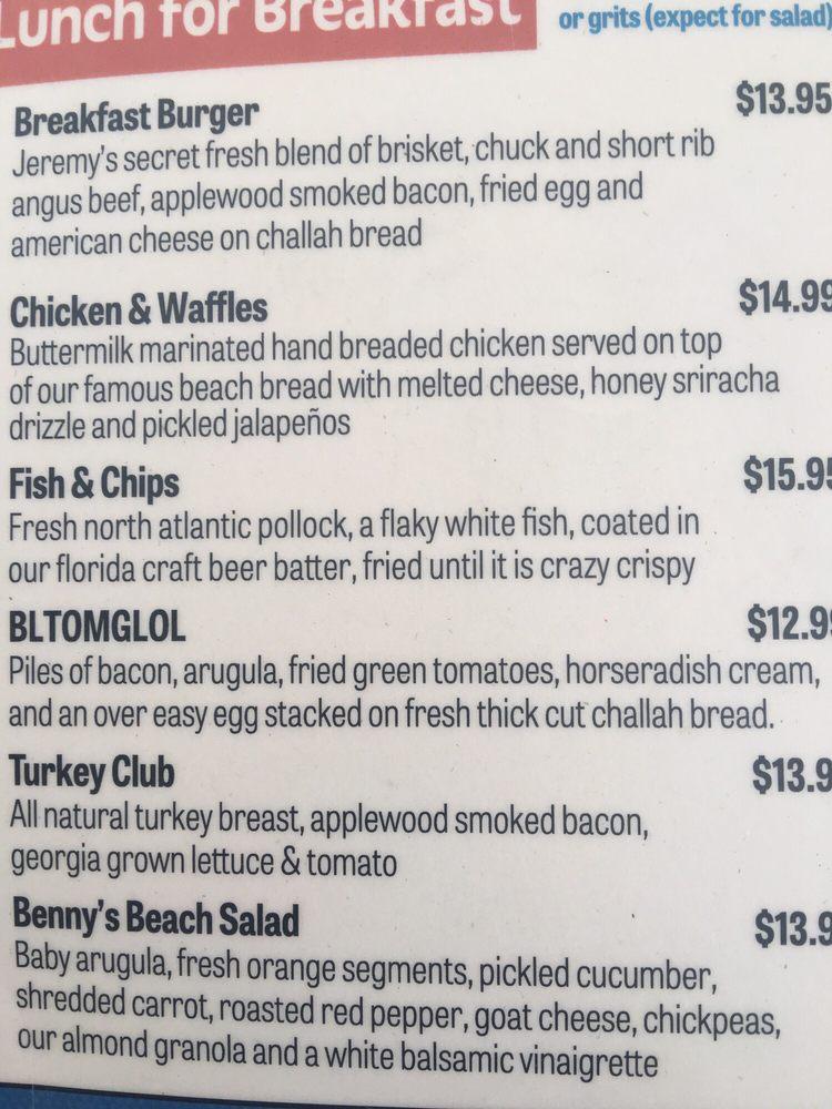 Menu at Benny's On The Beach - Pier pub & bar, Lake Worth