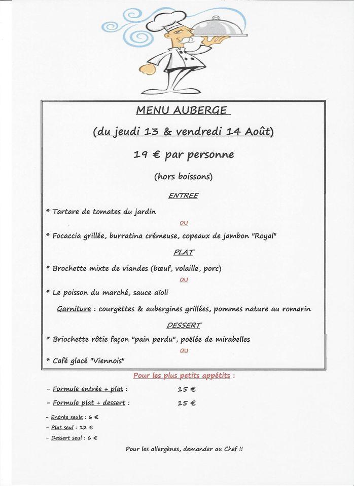 Menu at Auberge La Petite Carcassonne restaurant, Rodemack