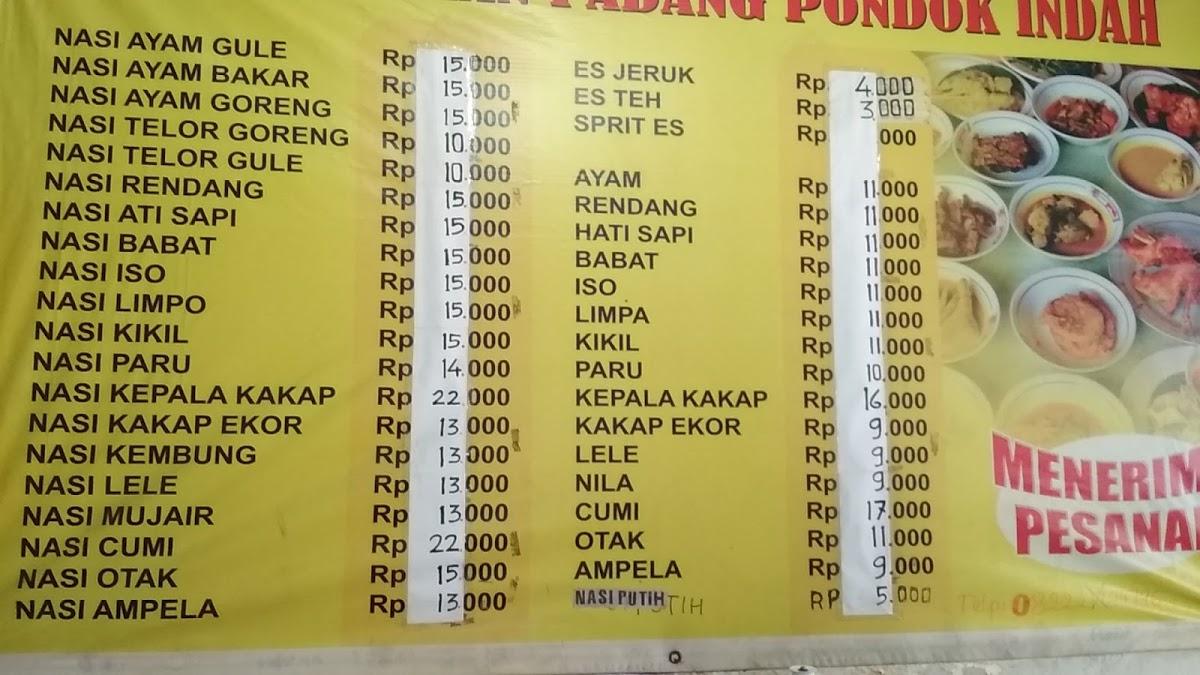 Menu At Rumah Makan Padang Pondok Indah Restaurant Surakarta