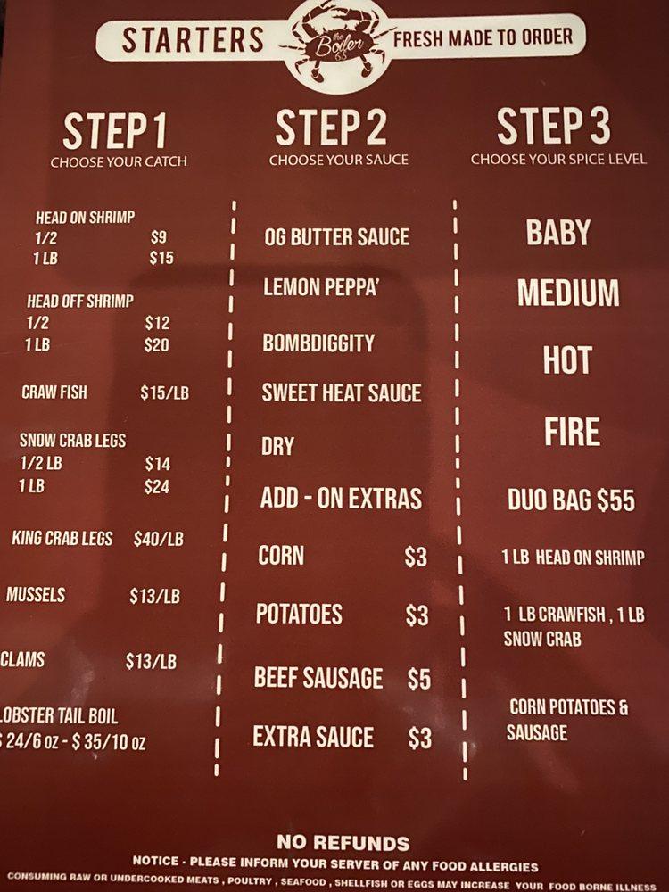 Menu at The Boiler 65 restaurant, Cleveland, Detroit Ave