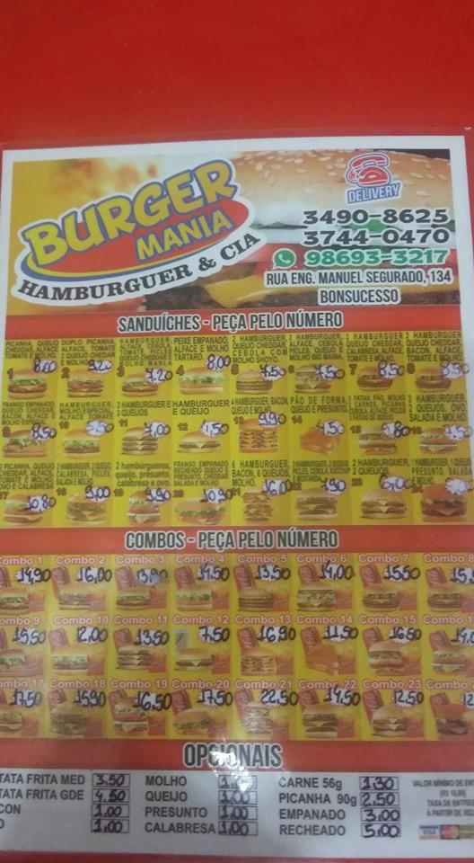 Burger mania cardápio