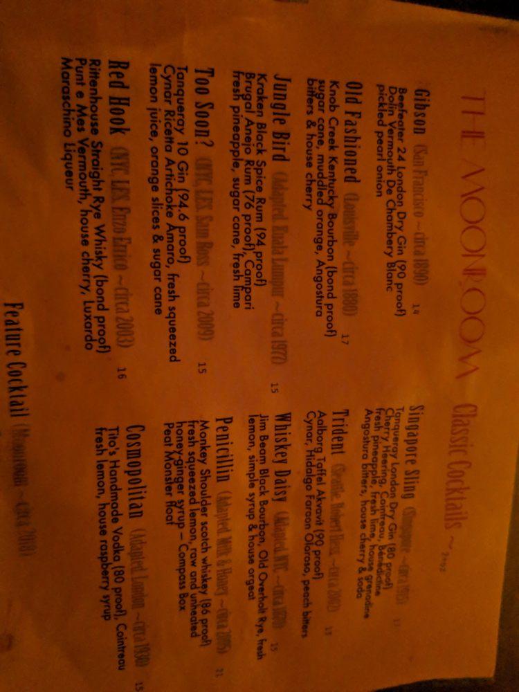 Menu at The Moonroom pub & bar, Ottawa