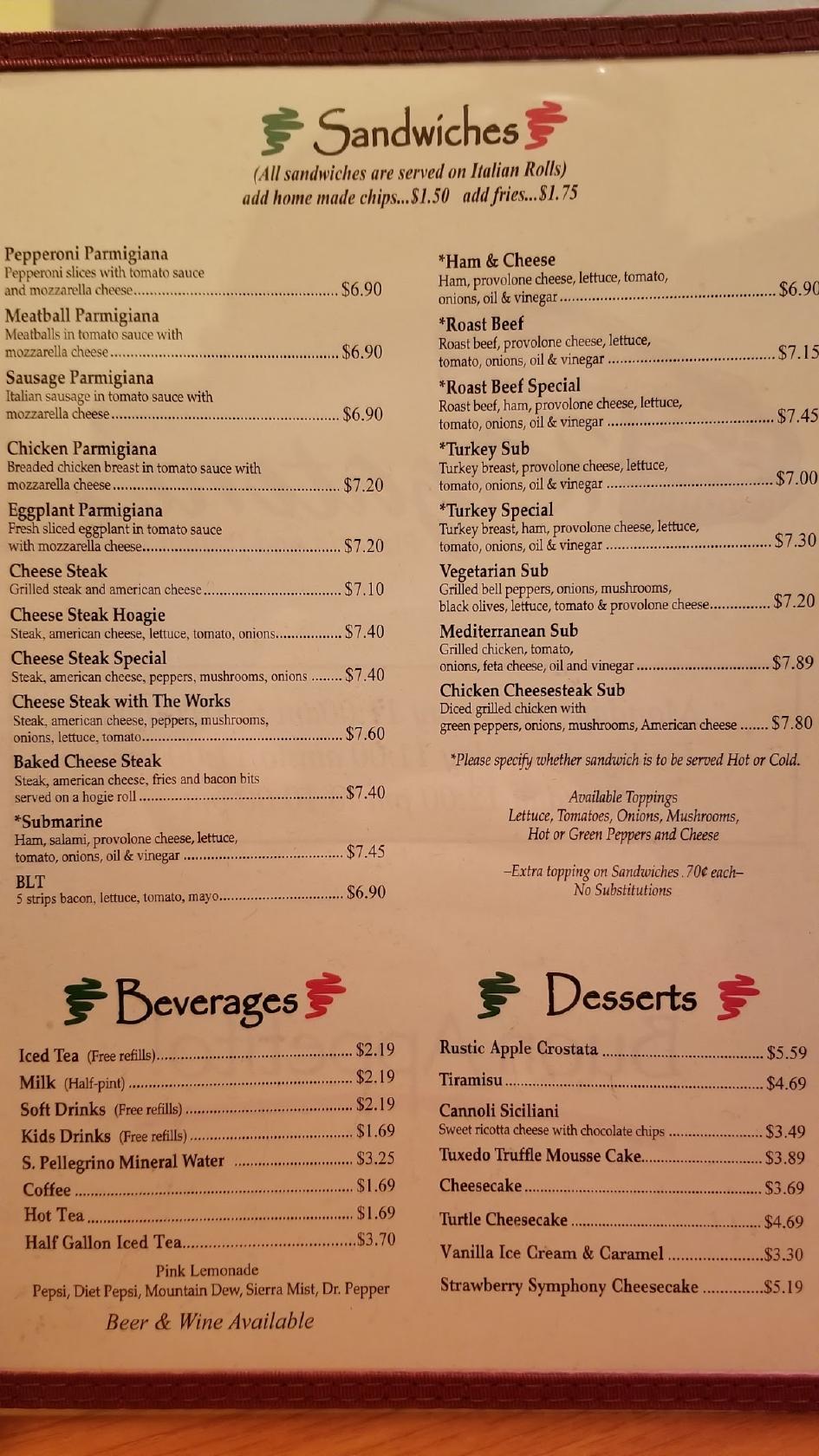 Menu at Rigatoni's Pizzeria & Italian, Pilot Mountain