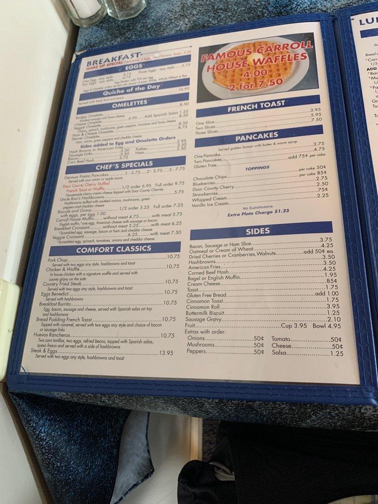 Menu at Carroll House Restaurant, Sister Bay
